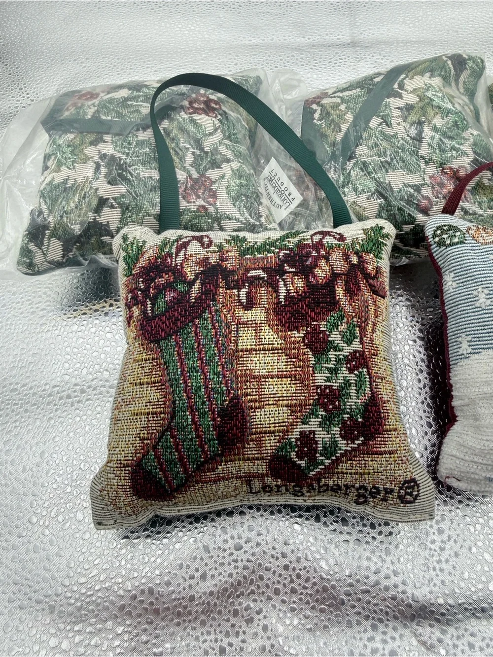 Longaberger Christmas Pillow Door Knob Hangers- Stocking, Gingerbread Set Of 5